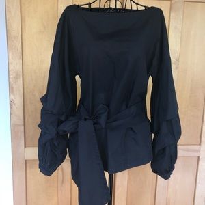 Max Jeans black wrap tie puff sleeve Top size XS